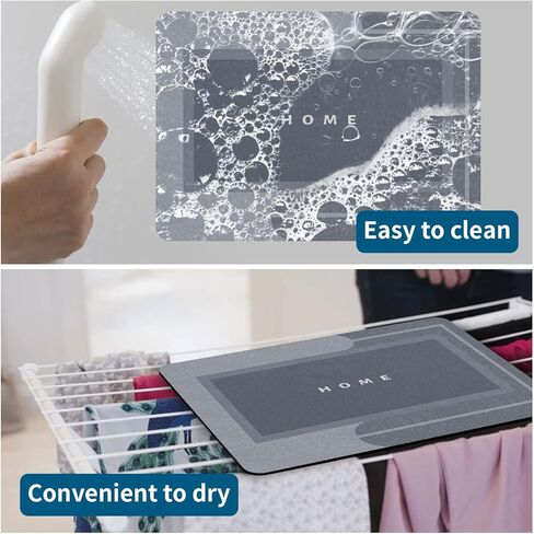 HERA BEAUTY Super Absorbent Bath Mat, Quick Dry Bath Mat, Non Slip Rubber Bathroom Rugs, Easy to Clean Machine Washable Thin Bath Matts for Bathroom Quick Dry (Rectangular Blue, 23.6" L x 15.7" W) in Kuwait