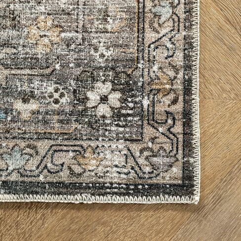 nuLOOM Gracie Distressed Medallion Machine Washable Ultra Thin Area Rug, 5x8, Peach in Kuwait