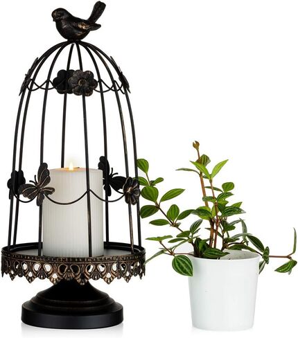 Sziqiqi Decorative Bird Cage Candleholder for Antique Decor, Fit for Flowers Planter Candles Garland Cupcake Display for Wedding Centerpiece Holiday Decoration, Distressed Black 38cm/15 inch in Saudi Arabia