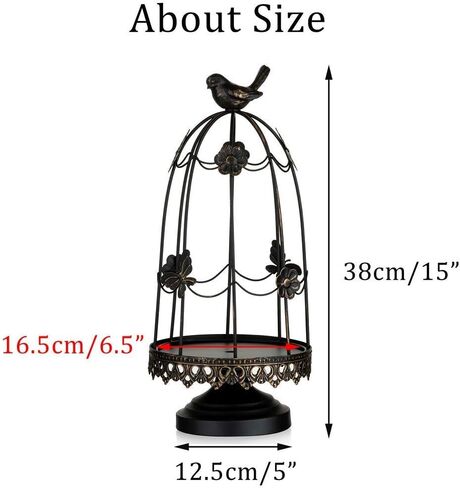 Sziqiqi Decorative Bird Cage Candleholder for Antique Decor, Fit for Flowers Planter Candles Garland Cupcake Display for Wedding Centerpiece Holiday Decoration, Distressed Black 38cm/15 inch in Saudi Arabia
