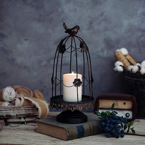 Sziqiqi Decorative Bird Cage Candleholder for Antique Decor, Fit for Flowers Planter Candles Garland Cupcake Display for Wedding Centerpiece Holiday Decoration, Distressed Black 38cm/15 inch in Saudi Arabia
