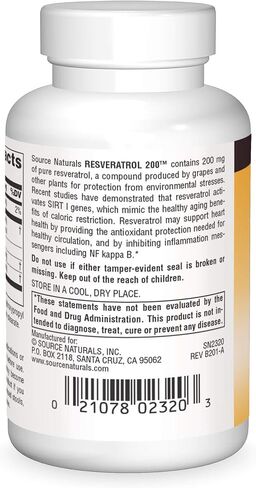 Source Naturals ريسفيراترول 200 ملغ للقلب والشيخوخة الصحية - 60 كبسولة نباتية in Saudi Arabia