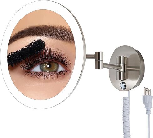 مرآة مكياج TUSHENGTU مقاس 9.5 بوصة مثبتة على الحائط مع مكبرة مضيئة 7X وتحكم في السطوع و3 ألوان لتجربة مكياج وحلاقة حمام مخصصة من النيكل. (820D/N/7X) in Kuwait