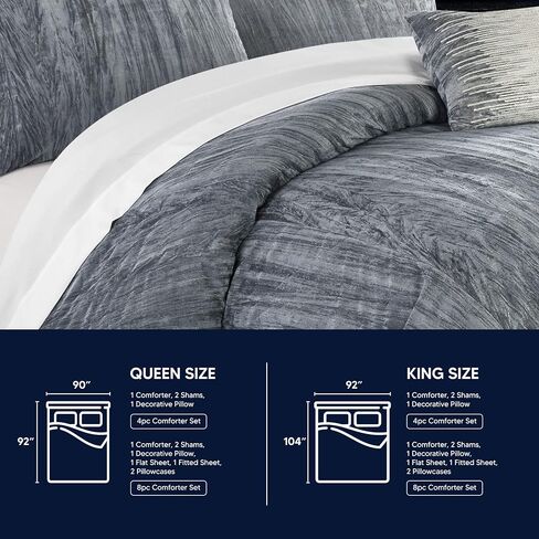 طقم لحاف 4 قطع من Chic Home Westmont مصنوع من قماش مخملي مجعد، يتضمن وسادة زينة مزخرفة، رمادي، مقاس King in Kuwait