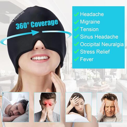 Tenvan Migraine Headache Relief Cap, Headache Migraine Relief Ice Hat for Hot & Cold Compress Therapy, Cool Ice Head & Eyes Wrap Pack Mask for Relief Puffy Eyes, Tension and Stress in Saudi Arabia