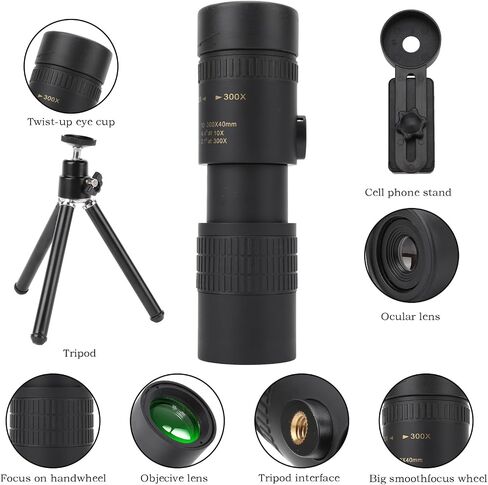 Monocular Telescope High Powered Monoculars: 300x40 High Powered Monoculars for Adults High Definition Monocular with BAK4 & FMC Compact Telescope with Smartphone Adapter for Bird Watching Hunting in Saudi Arabia