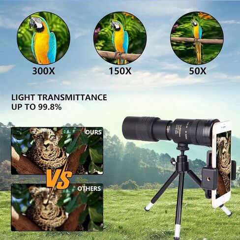 Monocular Telescope High Powered Monoculars: 300x40 High Powered Monoculars for Adults High Definition Monocular with BAK4 & FMC Compact Telescope with Smartphone Adapter for Bird Watching Hunting in Saudi Arabia