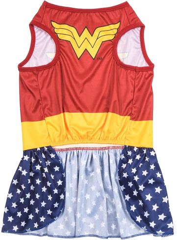 زي الكلبة ووندر وومان من دي سي كوميكس مقاس كبير | أفضل أزياء DC Comics Wonder Woman Halloween للكلاب الكبيرة | زي ووندر وومان الرسمي للكلاب الأليفة باللون الأحمر للهالوين in Saudi Arabia