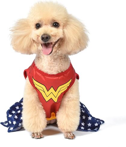 زي الكلبة ووندر وومان من دي سي كوميكس مقاس كبير | أفضل أزياء DC Comics Wonder Woman Halloween للكلاب الكبيرة | زي ووندر وومان الرسمي للكلاب الأليفة باللون الأحمر للهالوين in Saudi Arabia