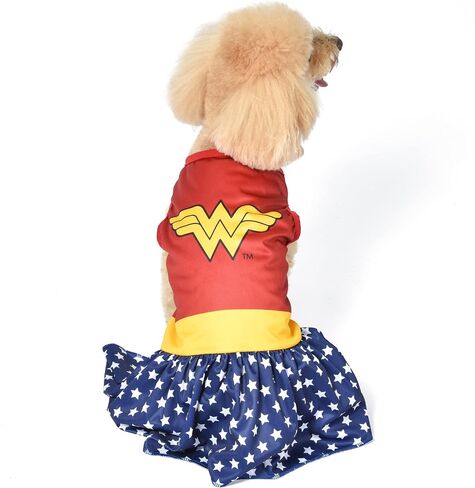 زي الكلبة ووندر وومان من دي سي كوميكس مقاس كبير | أفضل أزياء DC Comics Wonder Woman Halloween للكلاب الكبيرة | زي ووندر وومان الرسمي للكلاب الأليفة باللون الأحمر للهالوين in Saudi Arabia