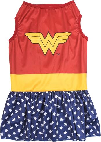 زي الكلبة ووندر وومان من دي سي كوميكس مقاس كبير | أفضل أزياء DC Comics Wonder Woman Halloween للكلاب الكبيرة | زي ووندر وومان الرسمي للكلاب الأليفة باللون الأحمر للهالوين in Saudi Arabia