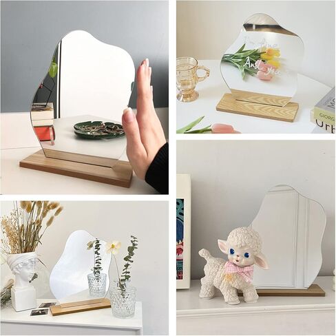 هزلزيي مراة مكياج من الاكريليك بدون اطار، مراة جمالية غير منتظمة على شكل مموج، مراة لطيفة متعرجة، مراة غير تقليدية على شكل سحابة، مراة مكتب ديكور للمنزل والغرفة والمكتب in Kuwait