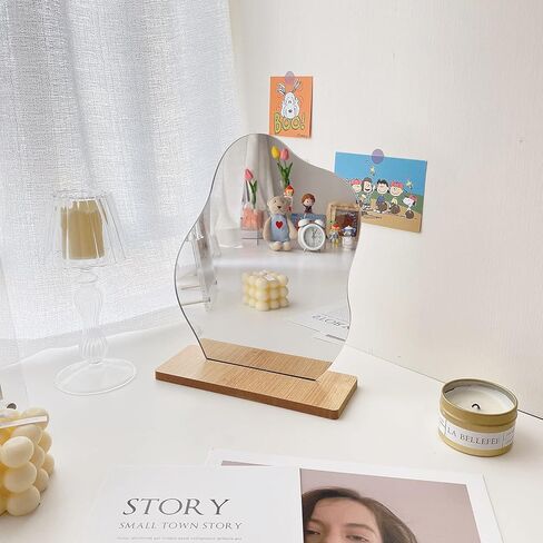 هزلزيي مراة مكياج من الاكريليك بدون اطار، مراة جمالية غير منتظمة على شكل مموج، مراة لطيفة متعرجة، مراة غير تقليدية على شكل سحابة، مراة مكتب ديكور للمنزل والغرفة والمكتب in Kuwait