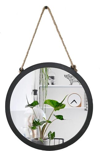 Remenna Round Wall Mirror -Circle Mirror 12 Inch Metal Framed Wall Mounted, Round Wall Mirror with Hang Rope,Rustic Farmhouse Decorative for Bathroom, Living Room, Bedroom,Vanity,Entryway in Kuwait