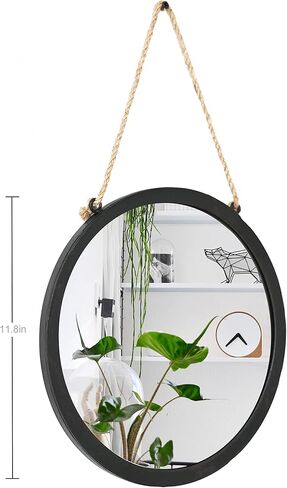 Remenna Round Wall Mirror -Circle Mirror 12 Inch Metal Framed Wall Mounted, Round Wall Mirror with Hang Rope,Rustic Farmhouse Decorative for Bathroom, Living Room, Bedroom,Vanity,Entryway in Kuwait