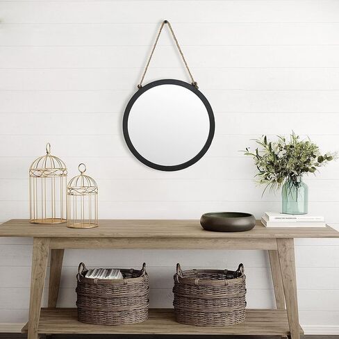 Remenna Round Wall Mirror -Circle Mirror 12 Inch Metal Framed Wall Mounted, Round Wall Mirror with Hang Rope,Rustic Farmhouse Decorative for Bathroom, Living Room, Bedroom,Vanity,Entryway in Kuwait