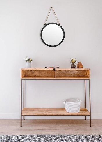Remenna Round Wall Mirror -Circle Mirror 12 Inch Metal Framed Wall Mounted, Round Wall Mirror with Hang Rope,Rustic Farmhouse Decorative for Bathroom, Living Room, Bedroom,Vanity,Entryway in Kuwait