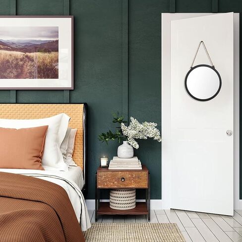Remenna Round Wall Mirror -Circle Mirror 12 Inch Metal Framed Wall Mounted, Round Wall Mirror with Hang Rope,Rustic Farmhouse Decorative for Bathroom, Living Room, Bedroom,Vanity,Entryway in Kuwait