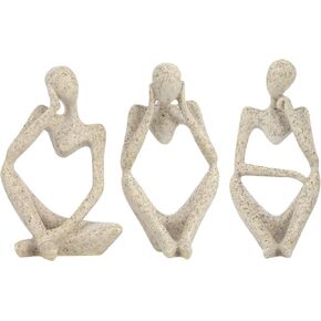 فوميسي مجموعة تمثال مفكر تجريدي من 3 قطع، تمثال مفكر صغير من الراتنج مناسب للمنزل والمكتب ورف الكتب وديكور سطح المكتب (حجر رملي) in Kuwait