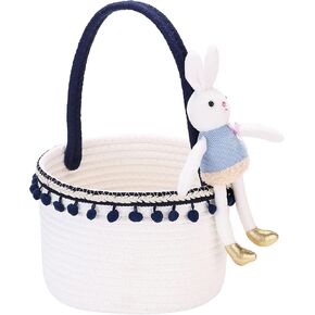 سلة تخزين صغيرة من الحبال القطنية من Sea Team، حقيبة حمل أرنب عيد الفصح للبيض، سلة محمولة، حقيبة حلوى، علبة للأطفال، أيام عيد الفصح، العطلات، دانتيل أزرق داكن in Kuwait
