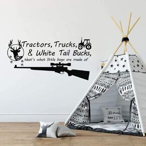 جرارات BATTOO، شاحنات ذات ذيل أبيض - الأولاد الصغار مصنوعون من - مسارات الغزلان للأولاد، ملصقات جدارية للصيد، ملصقات جدارية للأطفال من الفينيل - ملصق حائط من الفينيل لغرف الأطفال (أسود، 22 بوصة عرض × 13 بوصة ارتفاع) in Kuwait