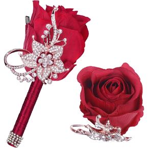 VIJIV Bling Boutonniere للرجال الزفاف، بوتونيير جيب مع دبابيس لبدلة العريس، زهور الورد الاصطناعية لحفلة موسيقية وحفلات الذكرى السنوية وحفلات العشاء الرسمية، أزرق ملكي in Kuwait