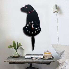 Ukey Wall Clock Creative Dog Acrylic Wall Clock with Swing Tail Pendulum for Living Room Bedroom Kids Room Kitchen and Home Décor - Battery Not Included (42CM x 18CM) Black in Kuwait