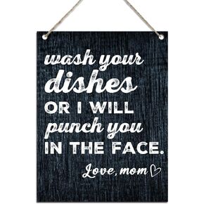 اغسل أطباقك أو سأضربك في وجهك، علامات لوحة خشبية ساخرة مضحكة للمطبخ، معلقة على الحائط لديكور مطبخ المزرعة المنزلية، لافتات مطبخ لطيفة لتزيين الحائط 7.9 × 10.3 بوصة (J643) in Kuwait