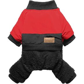 Fitwarm Turtleneck Dog Fleece Sweater, Winter Jacket, Dog Clothes for Small Dogs Boy Girl, Pet Coat with Feet, Cat Apparel, Black, Red, Medium