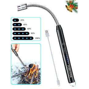 Forliver Candle Lighter, Electric Lighter, Rechargeable Camping Lighter, Arc Windproof Flameless USB Lighter, LED Battery Display, Safety Switch, Longer Flexible Neck Lighter for Kitchen BBQs (Black) in Kuwait