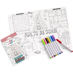 Silicone Coloring Placemat- Washable Drawing Mat for Kids- Learning Coloring Mat- 8 Markers Included (Sea Life)
