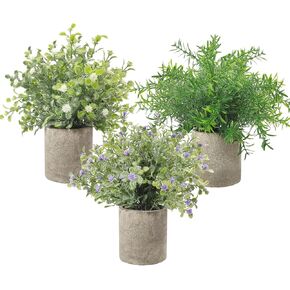 نباتات بلاستيكية صناعية صغيرة بوعاء من 3 قطع، نبات روزماري صناعي صغير لتزيين المنزل في الاماكن المغلقة، نباتات خضراء بطول 9.5 انش لحفلات الزفاف والمنزل والمكتب والحديقة والاماكن الداخلية والخارجية in Kuwait