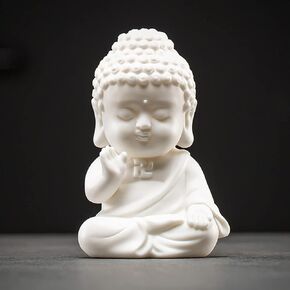 MINMEER White Baby Buddah Statue for Home Decor, Celadon Ceramic Meditating Buddha Statue, Yoga Sculptures Home décor, Small Buddha Statue 4 inch(Traditional)