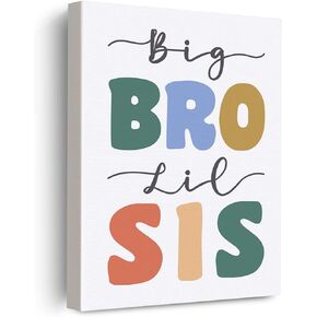 EVXID الحضانة Big Sis Lil Bro قماش ملصق اللوحة غرفة الأطفال جدار الفن، الأخوات الإخوة طباعة صورة عمل فني مؤطرة جاهزة للتعليق للأطفال غرفة اللعب غرفة نوم مشتركة جدار ديكور 12 × 15 بوصة