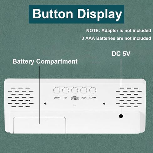 ساعة منبه رقمية، ساعة LED كبيرة الحجم 6.5 بوصة لغرفة النوم، ساعة سطح المكتب الإلكترونية مع عرض درجة الحرارة، قيلولة بعد الظهر، سطوع قابل للتعديل للمنزل وغرفة النوم والمكتب - أبيض in Kuwait