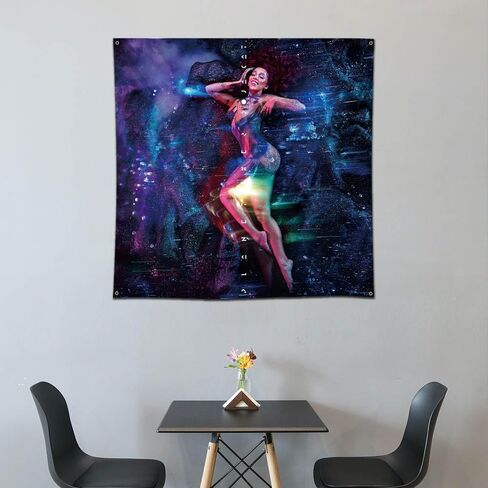 MOOR Doja Tapestry Cat "Planet Her" Art Music Album Banner Wall Hanging (3x3ft,150 Poly, HD Printing) Garage Decor Sign Man Cave in Kuwait