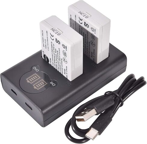 DSTE Replacement for 2X LP-E5 + Dual LCD Battery Charger Compatible Canon EOS 450D 500D 1000D Kiss F X2 X3 Rebel XS XSi T1i Camera with Type-C and Micro-USB Port in Saudi Arabia