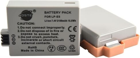 DSTE Replacement for 2X LP-E5 + Dual LCD Battery Charger Compatible Canon EOS 450D 500D 1000D Kiss F X2 X3 Rebel XS XSi T1i Camera with Type-C and Micro-USB Port in Saudi Arabia