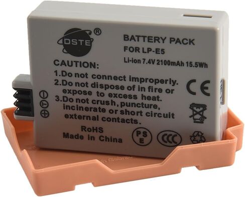 DSTE Replacement for 2X LP-E5 + Dual LCD Battery Charger Compatible Canon EOS 450D 500D 1000D Kiss F X2 X3 Rebel XS XSi T1i Camera with Type-C and Micro-USB Port in Saudi Arabia