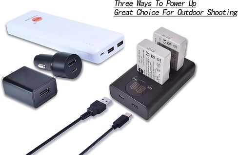 DSTE Replacement for 2X LP-E5 + Dual LCD Battery Charger Compatible Canon EOS 450D 500D 1000D Kiss F X2 X3 Rebel XS XSi T1i Camera with Type-C and Micro-USB Port in Saudi Arabia