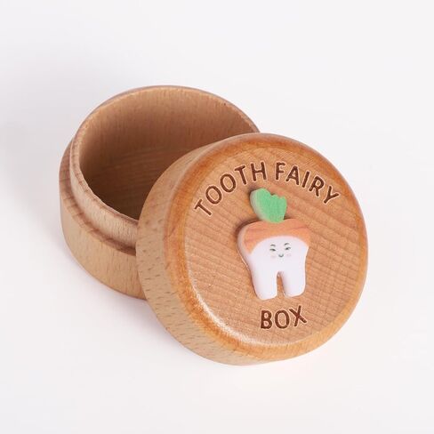 Teeth Box, Wooden Tooth Box with 3D Teeth Cute Teeth Box Keepsake Lost Tooth Storage Box for Boys Girls Saving Lost Teeth in Kuwait