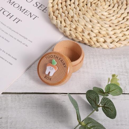 Teeth Box, Wooden Tooth Box with 3D Teeth Cute Teeth Box Keepsake Lost Tooth Storage Box for Boys Girls Saving Lost Teeth in Kuwait