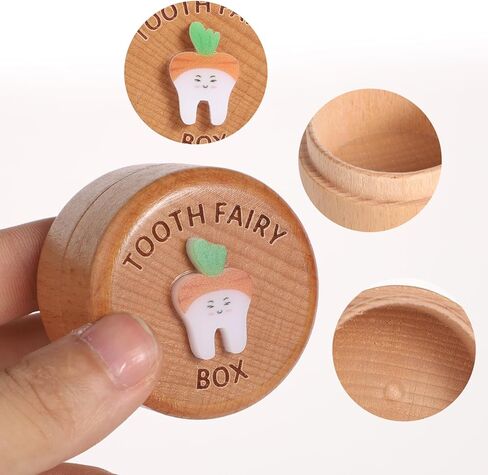 Teeth Box, Wooden Tooth Box with 3D Teeth Cute Teeth Box Keepsake Lost Tooth Storage Box for Boys Girls Saving Lost Teeth in Kuwait