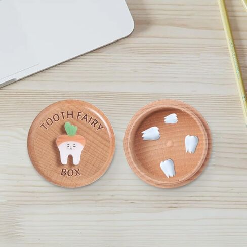 Teeth Box, Wooden Tooth Box with 3D Teeth Cute Teeth Box Keepsake Lost Tooth Storage Box for Boys Girls Saving Lost Teeth in Kuwait