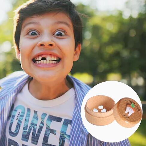 Teeth Box, Wooden Tooth Box with 3D Teeth Cute Teeth Box Keepsake Lost Tooth Storage Box for Boys Girls Saving Lost Teeth in Kuwait