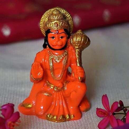 Lord Hanuman Ji Ki Murti in Blessing Posture with Gada Sitting Balaji Bajrangbali Sankat Mochan Bhagwan Idol for Temple Car Dashboard Home Decor Statue Gift in Kuwait