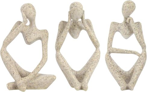 فوميسي مجموعة تمثال مفكر تجريدي من 3 قطع، تمثال مفكر صغير من الراتنج مناسب للمنزل والمكتب ورف الكتب وديكور سطح المكتب (حجر رملي) in Kuwait