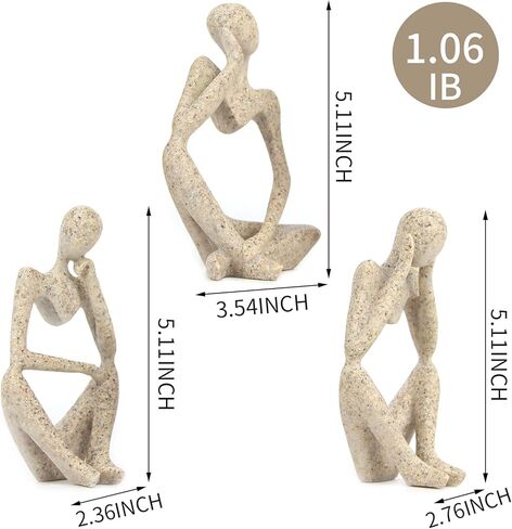 فوميسي مجموعة تمثال مفكر تجريدي من 3 قطع، تمثال مفكر صغير من الراتنج مناسب للمنزل والمكتب ورف الكتب وديكور سطح المكتب (حجر رملي) in Kuwait