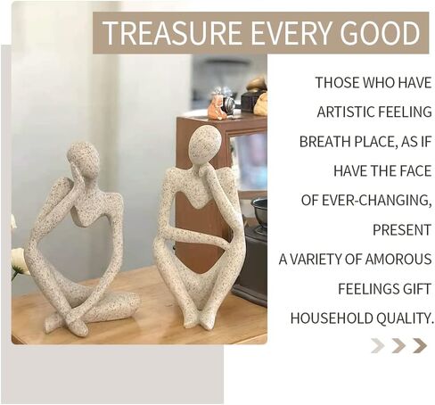 فوميسي مجموعة تمثال مفكر تجريدي من 3 قطع، تمثال مفكر صغير من الراتنج مناسب للمنزل والمكتب ورف الكتب وديكور سطح المكتب (حجر رملي) in Kuwait