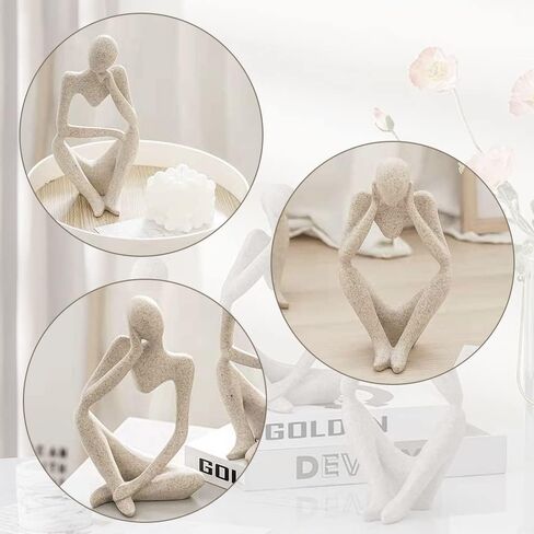 فوميسي مجموعة تمثال مفكر تجريدي من 3 قطع، تمثال مفكر صغير من الراتنج مناسب للمنزل والمكتب ورف الكتب وديكور سطح المكتب (حجر رملي) in Kuwait